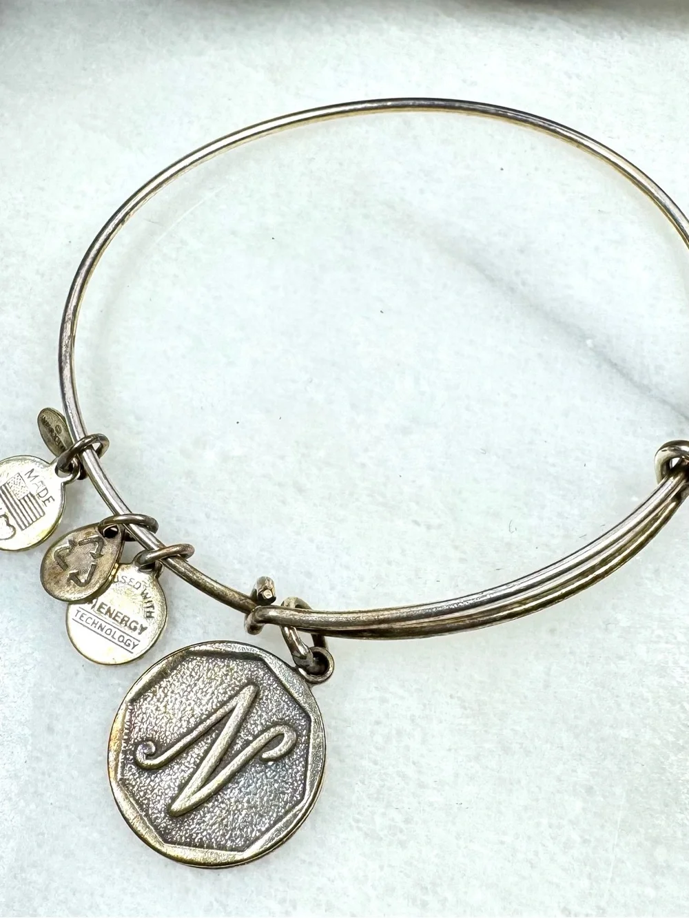 Alex and Ani Gold-Tone 'N' Monogram Charm Bangle
